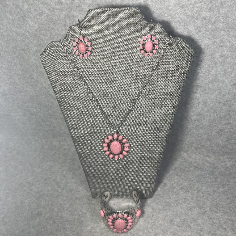 Howlite Jewelry Set Flower Earrings Cuff Bracelet Pendant Necklace Western Boho‎ - Picture 4 of 16